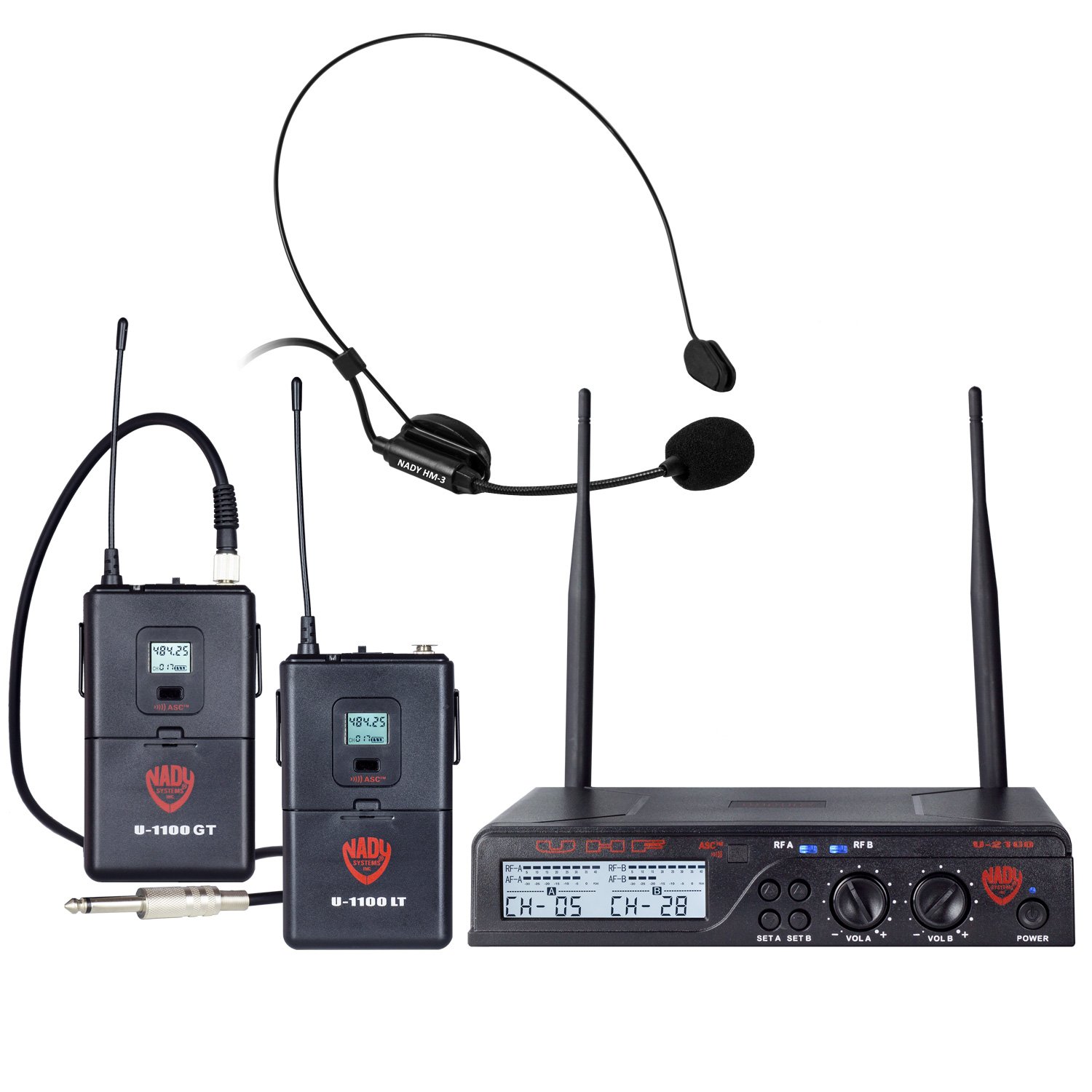 Nady U-2100 Dual Combo LT-GT 200-Channel UHF Wireless Lavalier Microphone and Instrument/Guitar System