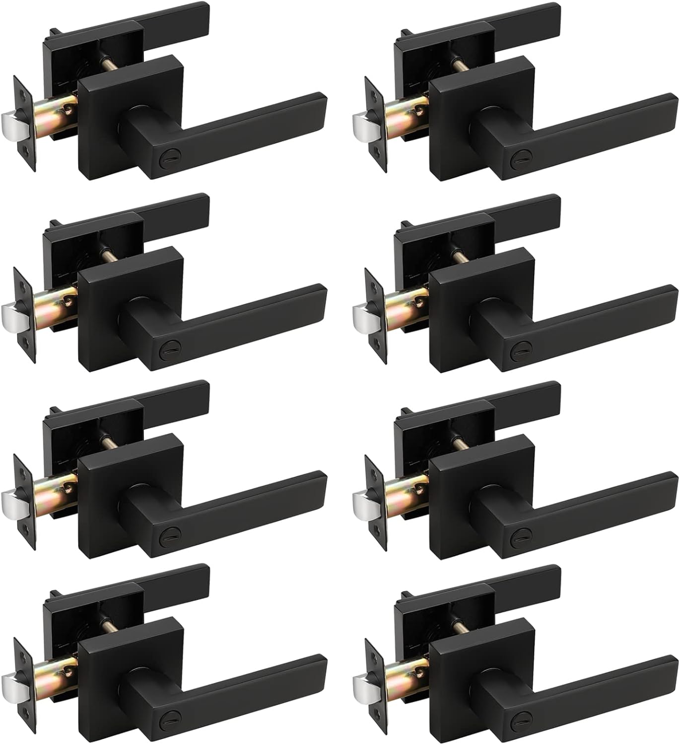Probrico 8 Pack| Square Privacy Door Levers Locksets in Matte Black Finish, Bed/Bath Door Levers Keyless Interior Handles,Reversible for Left Right Handed Doors
