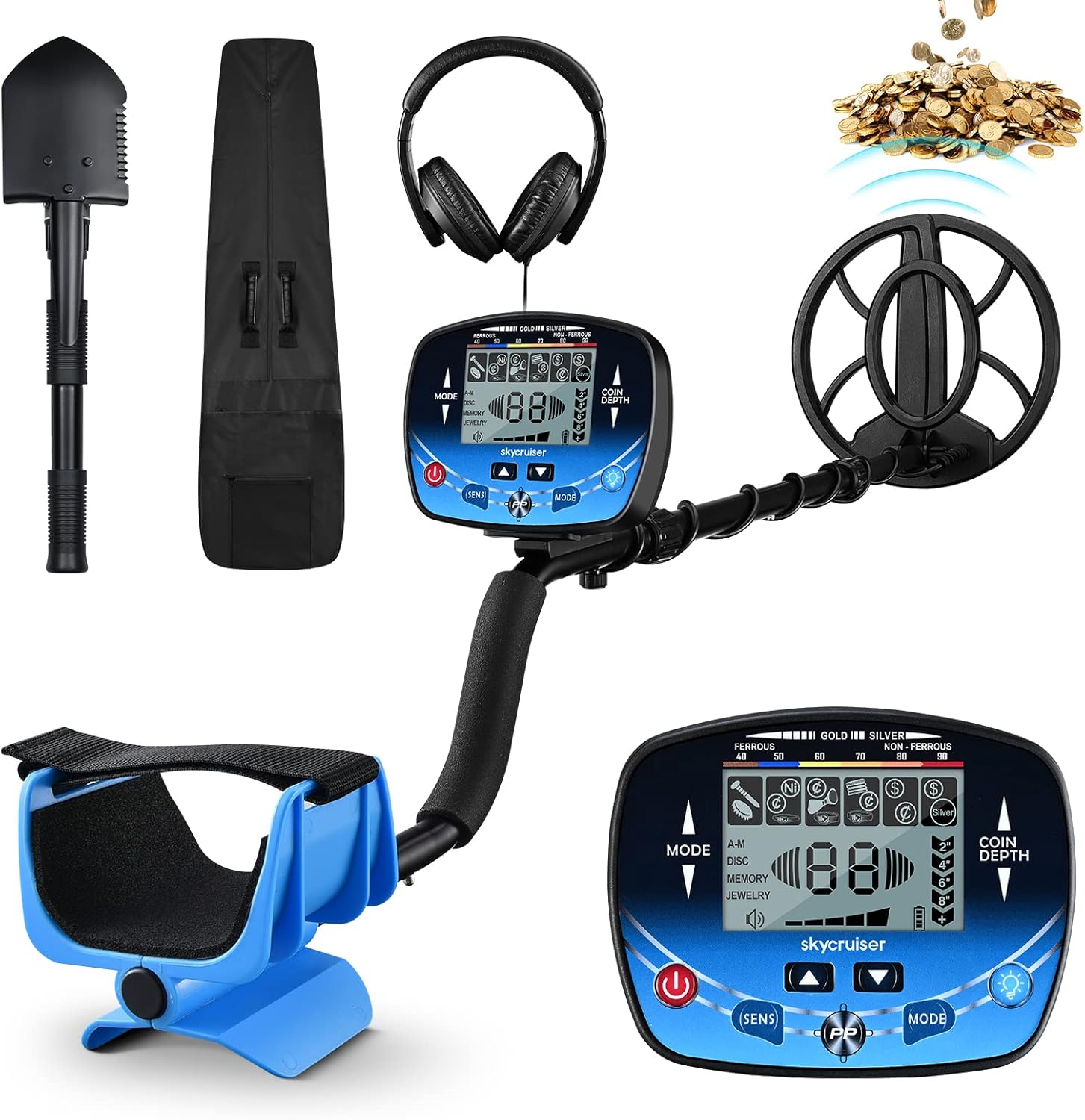 Metal Detector for Adults Waterproof, Professional Adjustable Gold Detector for Treasure Hunting, High Accuracy, Five Detection Modes, Strong Memory Mode, 10