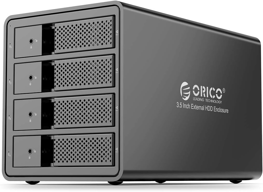 ORICO 4 Bay USB 3.0 to SATA Chia External Hard Drive Enclosure for 3.5 inch HDD Support 64TB (4 x 16TB) Aluminum Alloy RAID Enclosure Support RAID Mode Storage-9548RU3