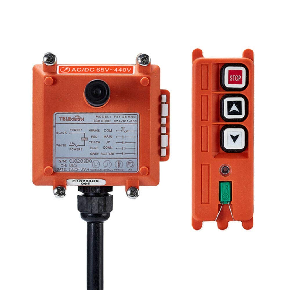 Hoist Crane Industrial Radio Remote Control Wireless Transmitter Stop Button 2 Key Switch F21-2S (1 Transmitter+1 Receiver) (F21-2S AC/DC 65V-440V)