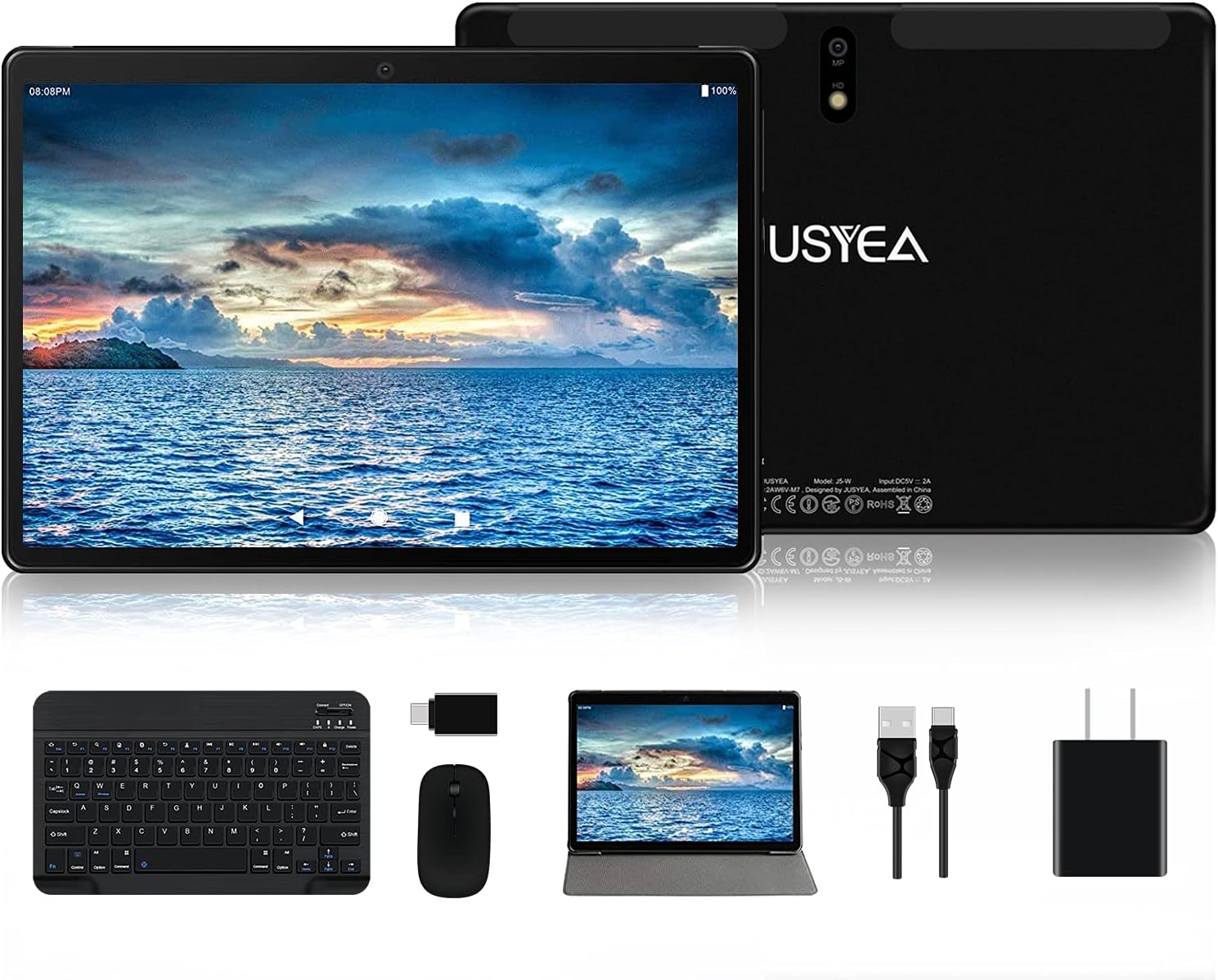 2022 Tablet 10.1 inch Android 10.0 - JUSYEA J5-W Tablets Ultra-Portable - RAM 4GB | 64GB Expandable - 8000mAh Battery - WiFi —Mouse | Keyboard and More -Black
