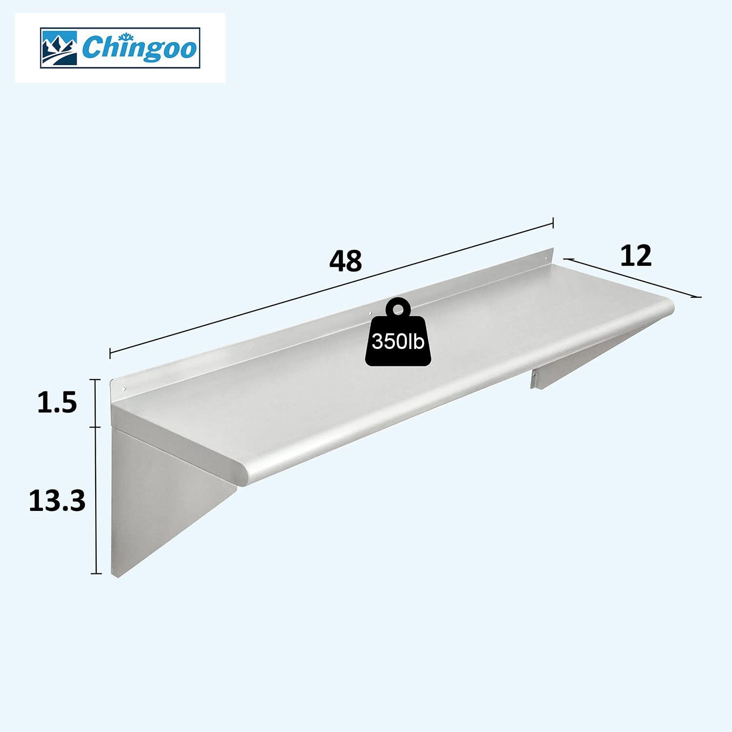 Chingoo Stainless Steel Shelf 48 x 12 Inch Wall Mount Commercial Stainless-Steel Shelves for Restaurant, Kitchen, Home & Hotel (48