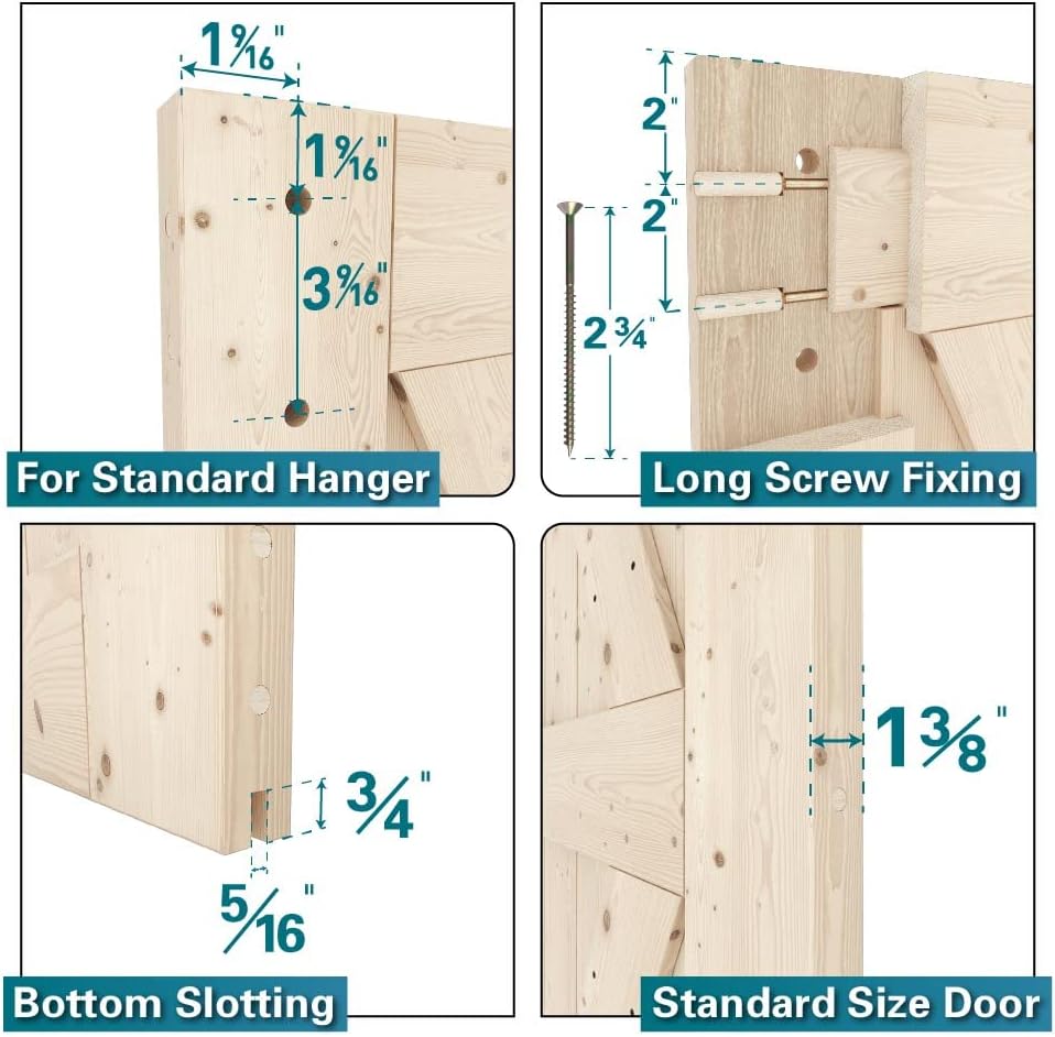 ZEKOO 36in x 84in Classic Style Sliding Barn Door Slab,Solid Spruce Wood Barn Door Unfinished, Pre-drilled, Easy to Install Assemble, Interior Barn Door Wood Panel