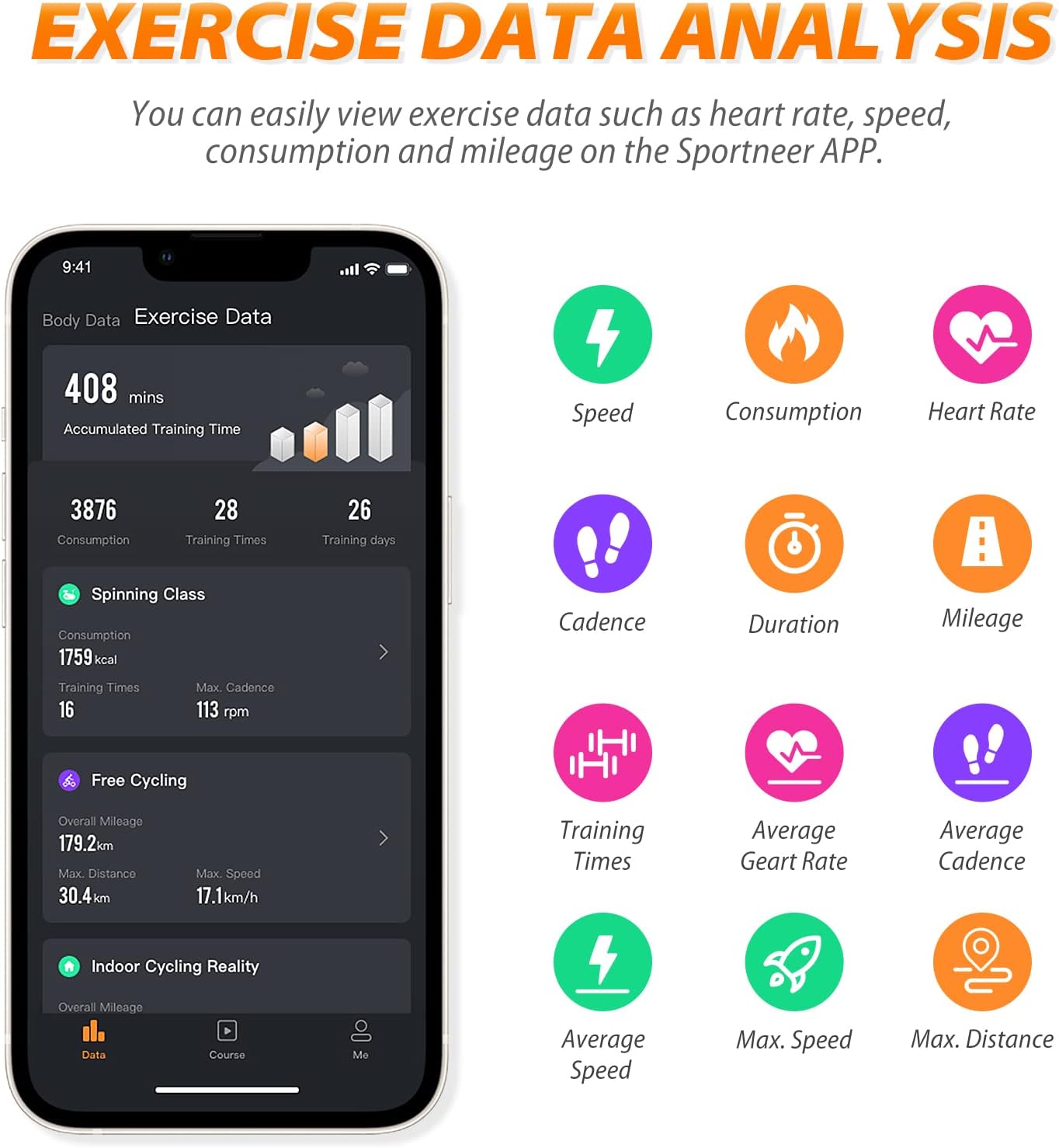 Sportneer Exercise Bike (Quiet), Indoor Cycling Bike Stationary Magnetic Resistance Spin Bike Cycle Workout Bikes for Home Gym, Aluminum Flywheel, Bluetooth & APP, 300 lb Capacity, Black