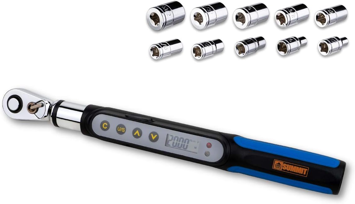 Summit Tools 1/4 inch Digital Torque Wrench, 0.74-14.75 ft-lbs Torque Range, Set Target Torque, LED and Buzzer, Compact Size, Calibrated (DME2-020BN)
