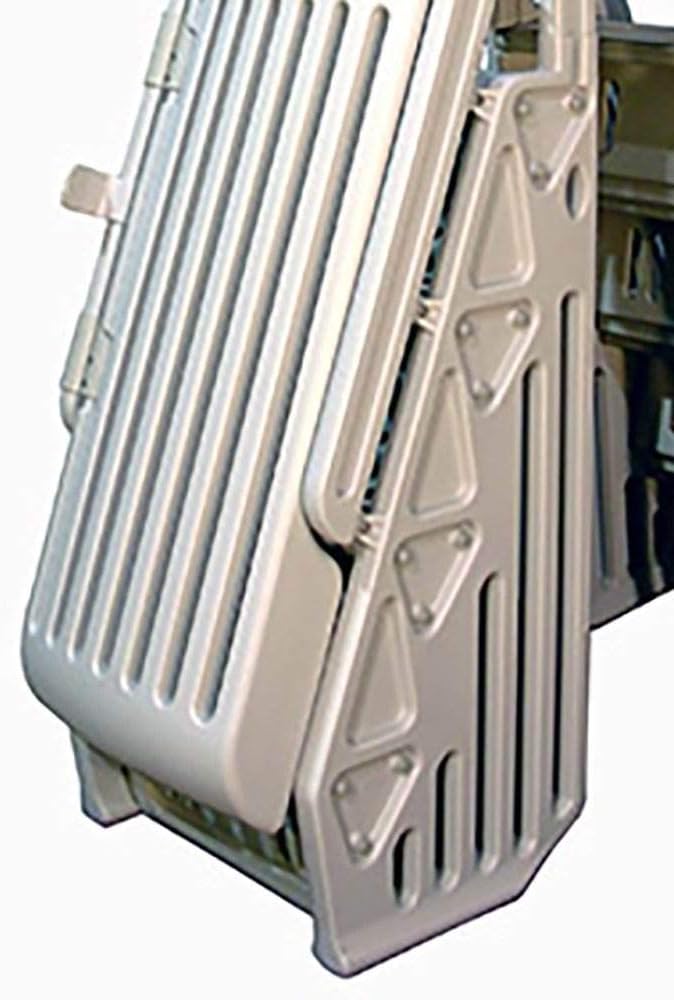 Vinyl Works AF Adjustable 24 Inch Gated Entry Above Ground Pool Ladder, Taupe