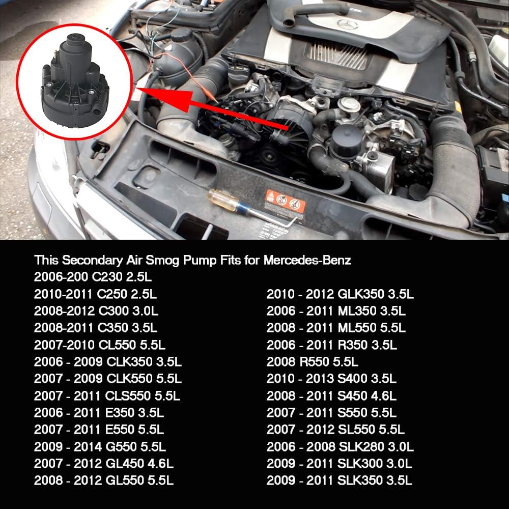 Secondary Air Injection Smog Air Pump For Mercedes Benz C230 C280 C300 C350 GLK350 SLK350 E350 GL450 GL550 R350 ML350 SL550 Model Years 2005-2015 OEM# A0580000025 A0001405185 Pack of 2