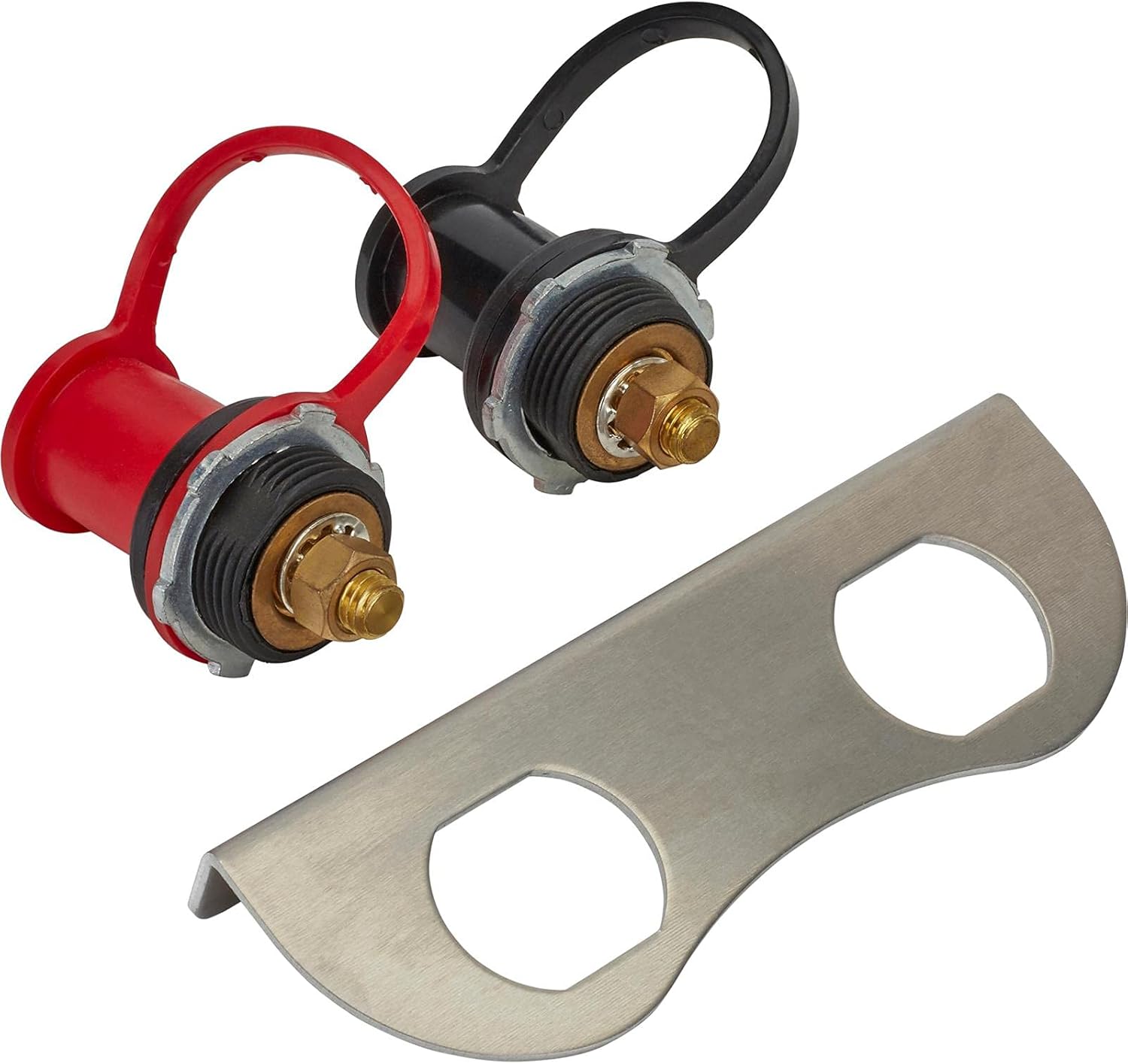 Remote Battery Terminal Studs w/Black Aluminum Bracket Pack of 2