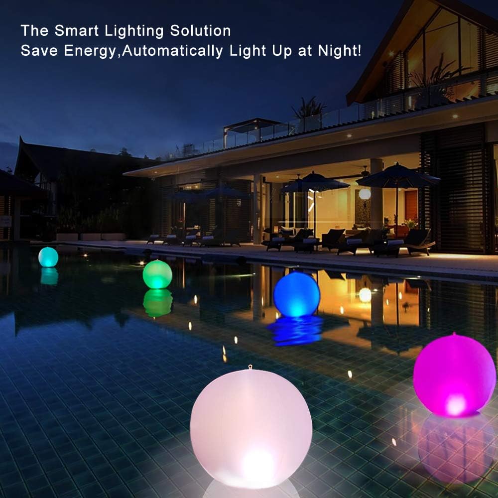 Rukars Floating Ball Pool Light Solar Powered 4 PCS, 14 Inch Inflatable Hangable IP68 Waterproof Rechargeable Color Changing Led Glow Globe Pool Pack of 2