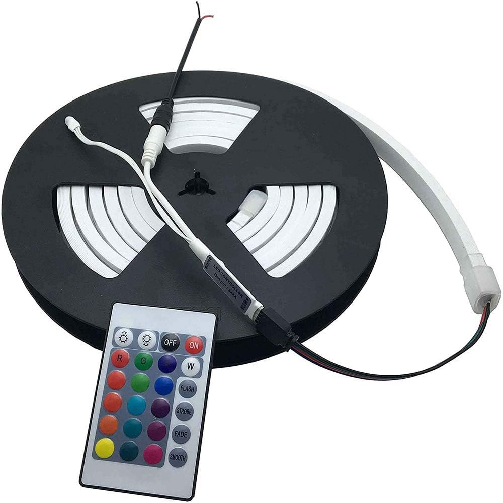 Pearlight Neon LED RGB Silicone Light Strip Flexible/Waterproof/Multi-Color/Remote Control for Home/Garden/Architectural Decoration (16.4 FT / 5 Meters, RGB)