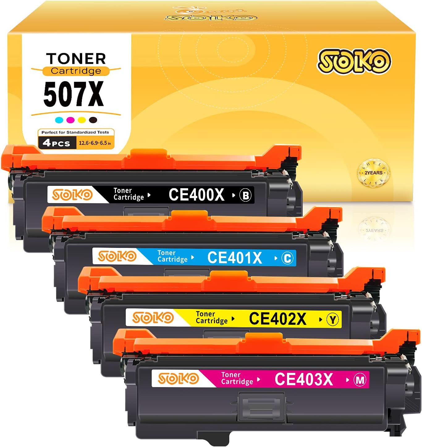 SOKO Compatible Toner Cartridge Replacement for HP 507X 507A CE400X CE400A Used in HP Enterprise M551n M551dn M551xh M570dw M570dn M575c M575dn Printer (1 Black 1 Cyan 1 Magenta 1 Yellow)