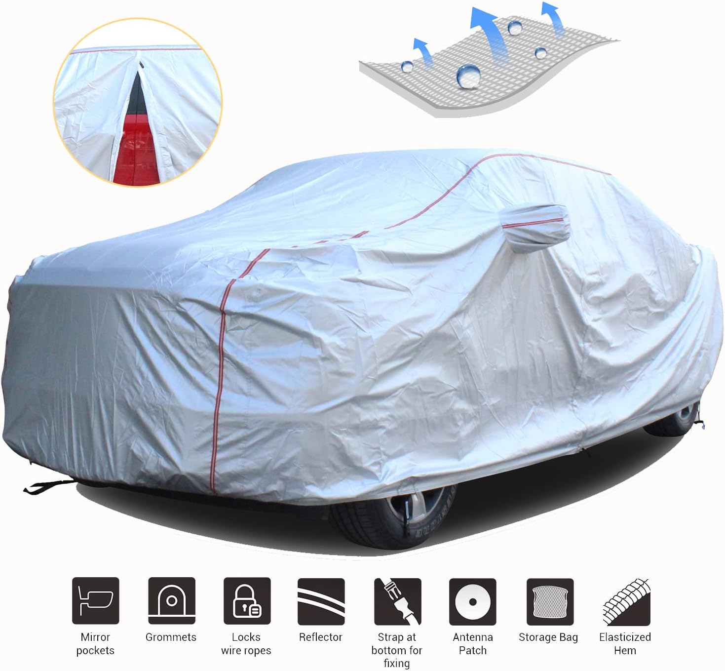 Tecoom Hard Shell Truck Car Cover Waterproof UV-Proof Windproof Zipper Design with Straps Buckle Fit for Ford F150 Ram 1500 Chevy Silverado Toyota Tundra GMC Sierra Full Size Truck Length Up to 212