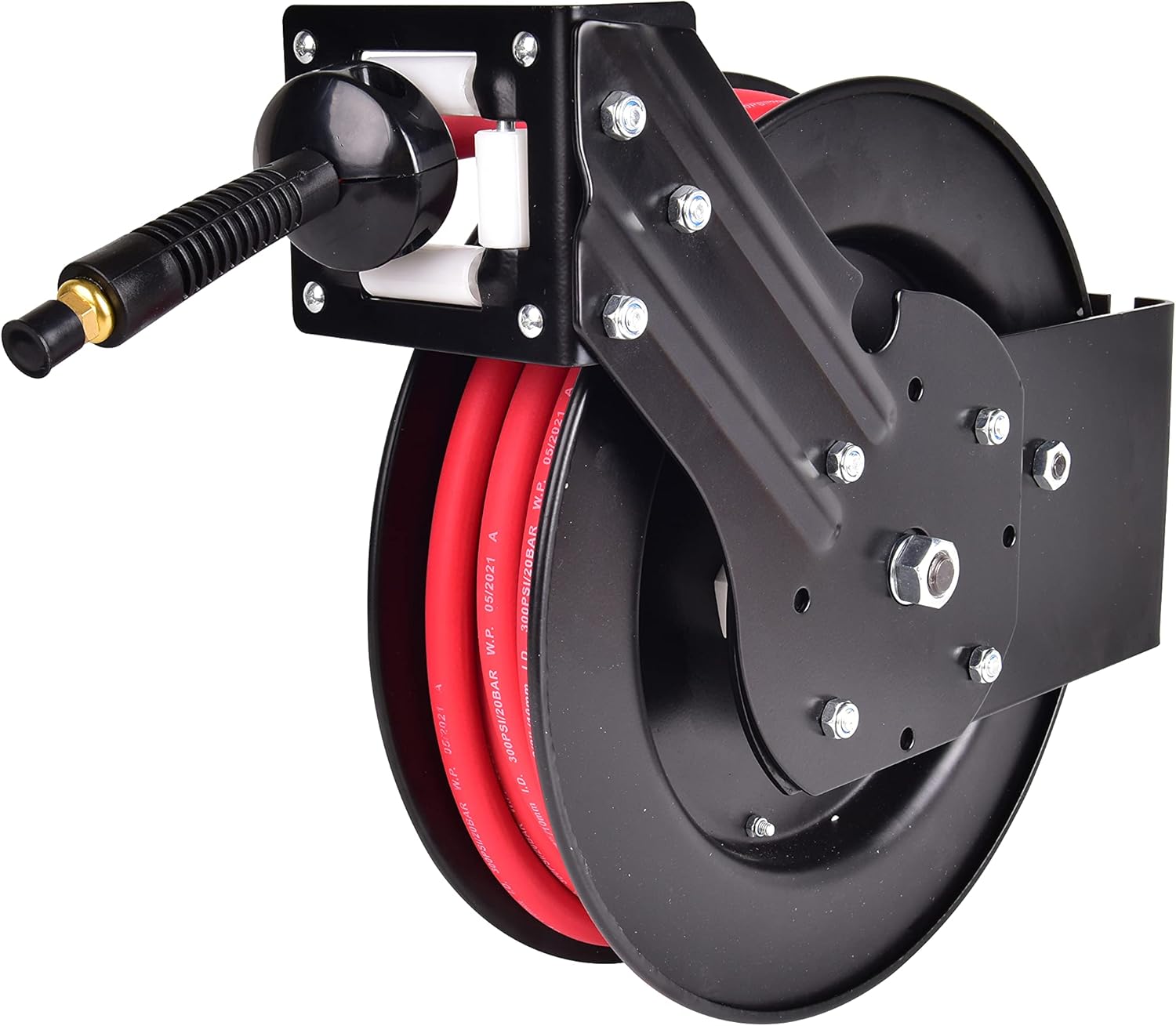 AA038 Heavy-Duty Steel Air Hose Reel With 3/8'x 25ft Retractable Air Hose Reel For Wall Mount Auto Rewind Hose-Reel,Industrial Grade Rubber Hose,Black Pack of 2