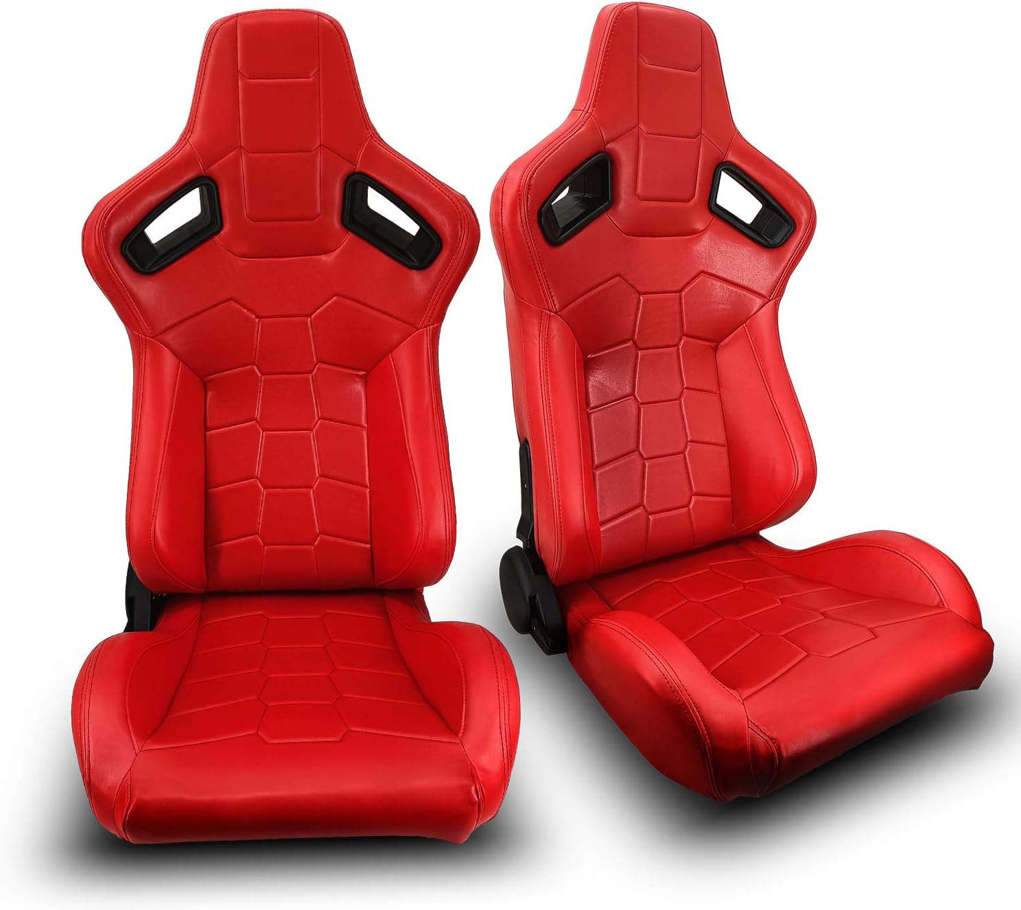 ModifyStreet 1 Pair Universal BLACK PVC MAIN LEATHER LEFT/RIGHT RACING BUCKET SEATS PAIR