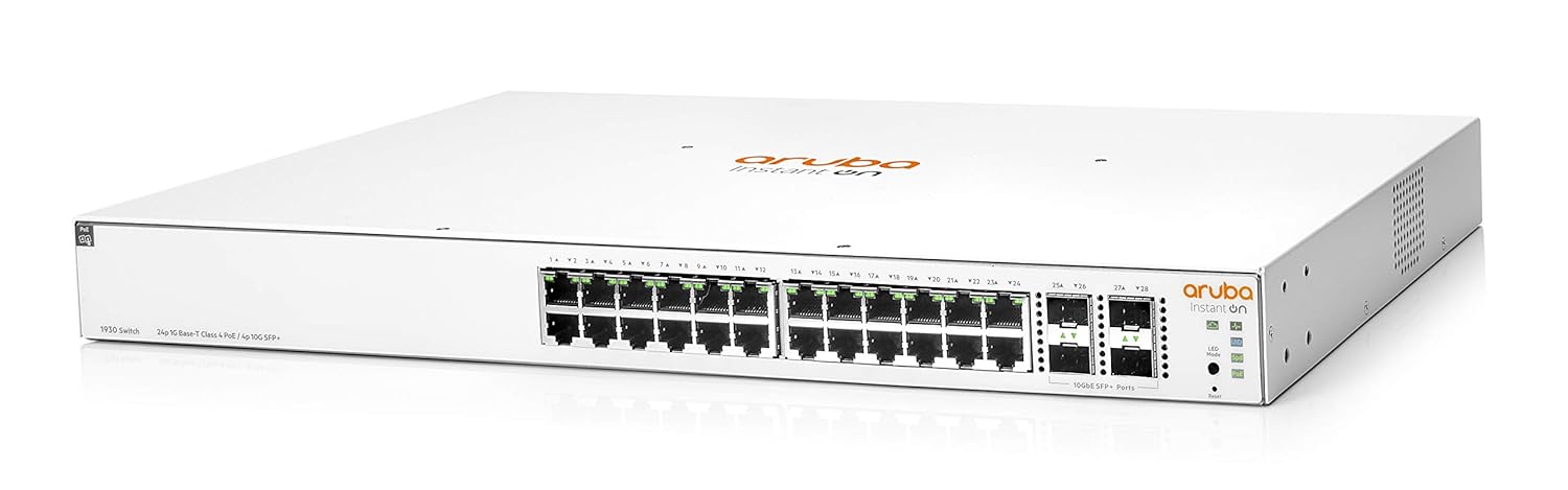 Aruba Instant On 1930 24-Port Gb Ethernet 24xGE PoE (195W), 4X 1G/10G SFP+, L2+ Smart Switch US Cord (JL683A#ABA)