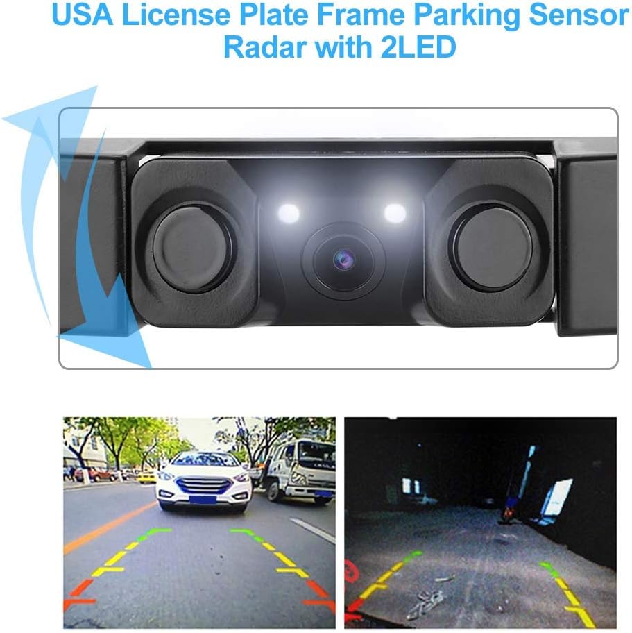 3 in 1 2LED Car License Plate Frame Parking Sensor Radar Rearview Reverse Backup Camera Pack of 2