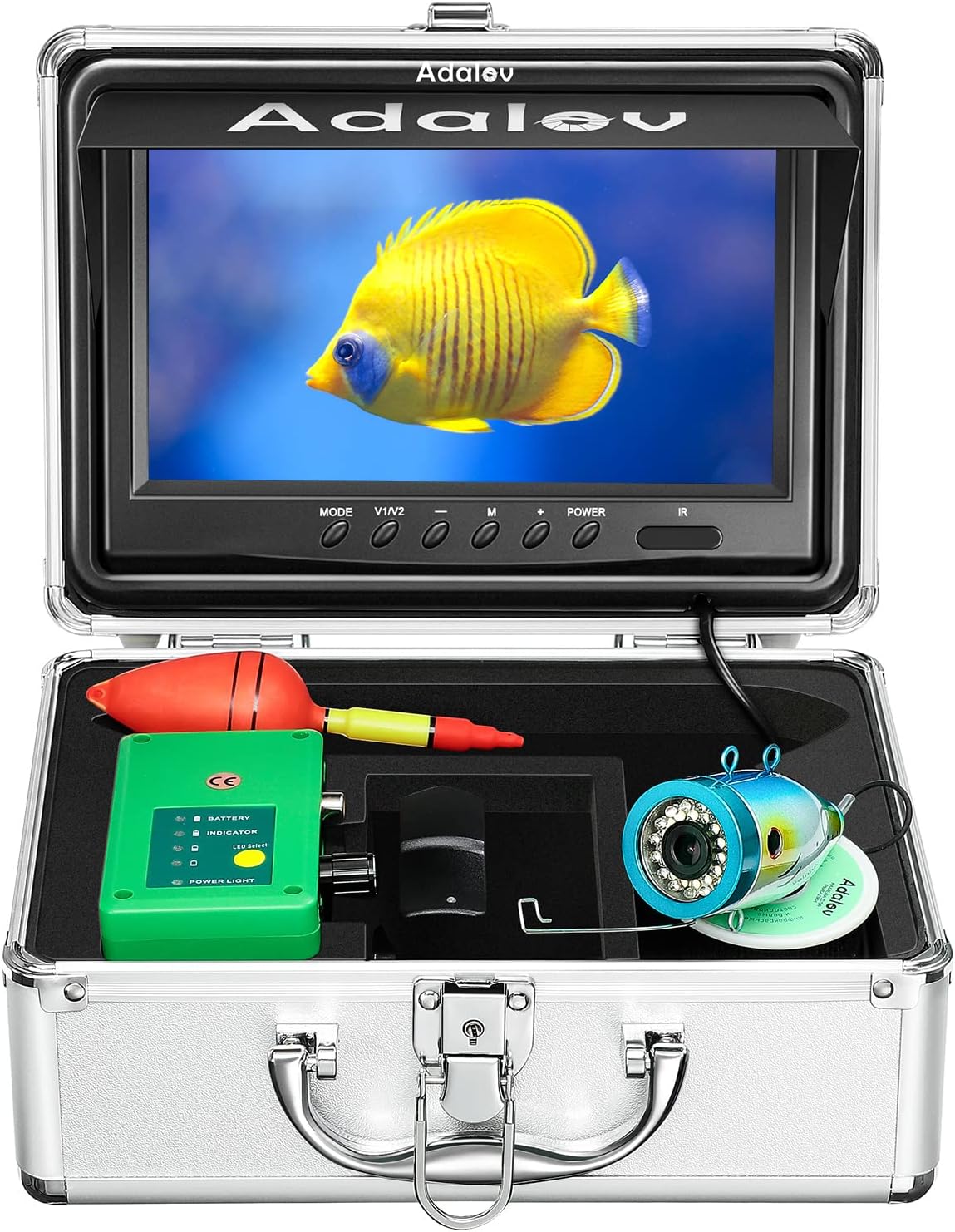 Underwater Fishing Camera, Adalov Portable Fish Finder Camera Waterproof 1000TVL, 7'' LCD Monitor for Ice, Infrared LED IP68 Waterproof Camera with Adjustable 30 LEDs