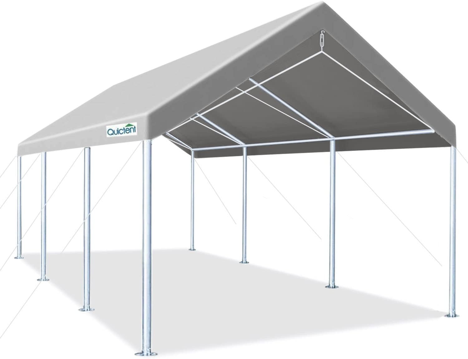Quictent 10’x20’ Heavy Duty Carport Car Canopy Galvanized Car Boat Shelter with Reinforced Steel Cables-Silver Gray