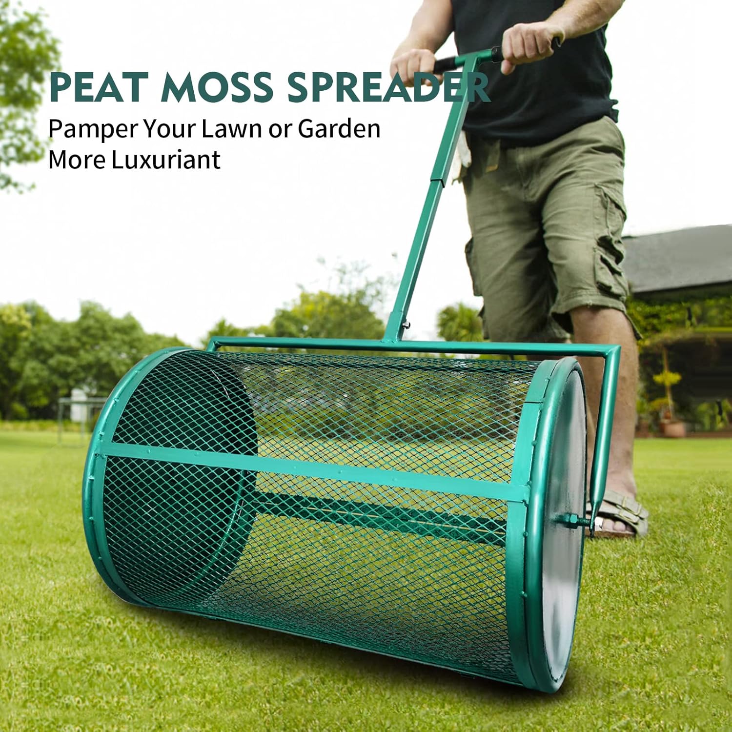 ZANGEROI Compost Spreader for Lawn Peat Moss Spreader for Lawn Manure Spreader Lawn Spreader Garden Spreader Yard Spreader with Metal Mesh Basket Adjustable Pole (31 inch)