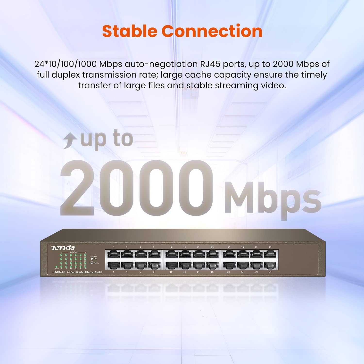 Tenda 24 Port 10/100/1000Mbps Gigabit Unmanaged Ethernet Switch (TEG1024D) | Desktop Network Splitter | Sturdy Metal | Fanless | Plug & Play | Traffic Optimization | Limited Lifetime Protection
