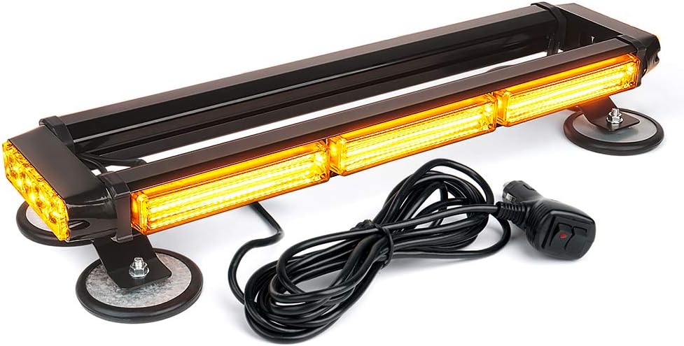 Xprite White Amber COB LED Strobe Rooftop Flashing Light Bar Double Side Hazard Warning Beacon Lights w/Magnetic Base for Emergency Safety Vehicles Tow Trucks Cars Tractor Snowplow Pack of 2