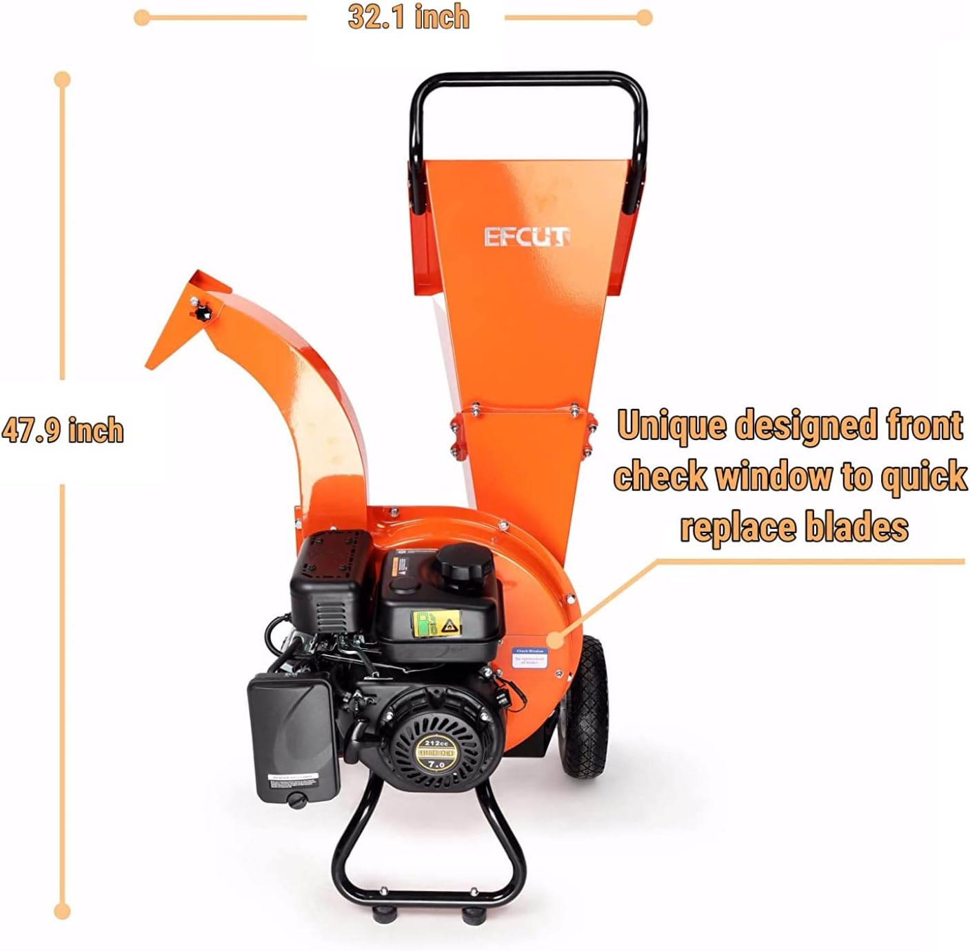 EFCUT C30 Wood Chipper Shredder Mulcher 7 HP 212cc Heavy Duty Engine Gas Powered 3 inch Max Wood Diameter Capacity 20:1 Reduction Ratio 1-Year Warranty After Product Registration