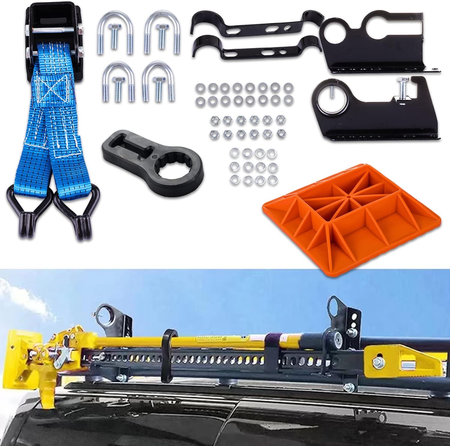 High Lift Jack Mount Bracket kit for Roof Rack with Jack Base Handle Keeper Lift Mate Wheel Lifter Compatible with Hi Lift Jack