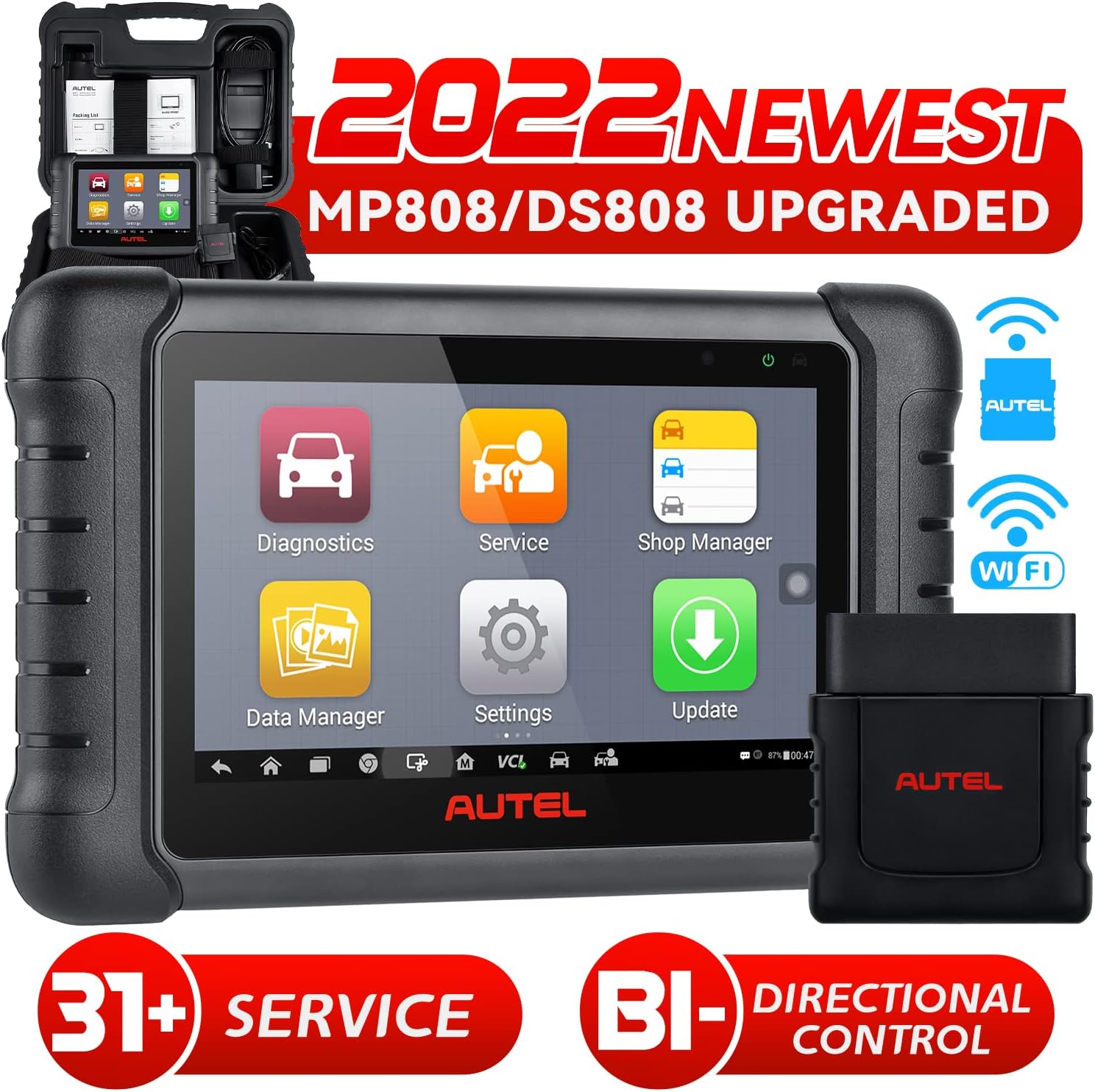 Autel MaxiCOM MK808TS Pro Scanner, [$128 Valued] 4PCS of 2in1 315/ 433Mhz Sensors, 2022 Newer Model of MK808TS MX808TS MK808BT MK808 Diagnostic Scan Tool, TPMS Program/ Retrofit/ Relearn, 28+ Services