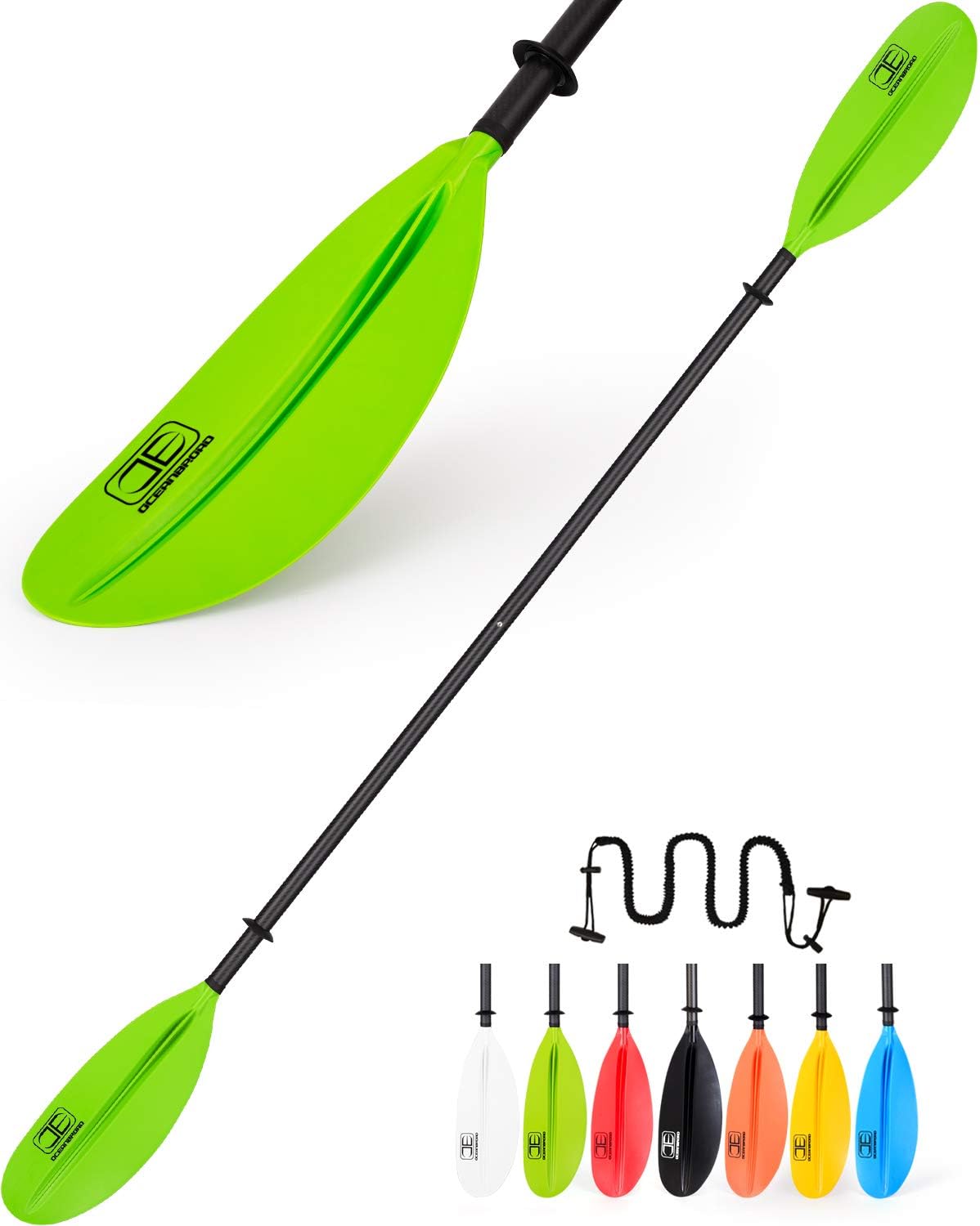OCEANBROAD Kayak Paddle 230CM/90.5 Inches Premium Carbon Shaft Kayaking Boating Oar with Paddle Leash Pack of 2