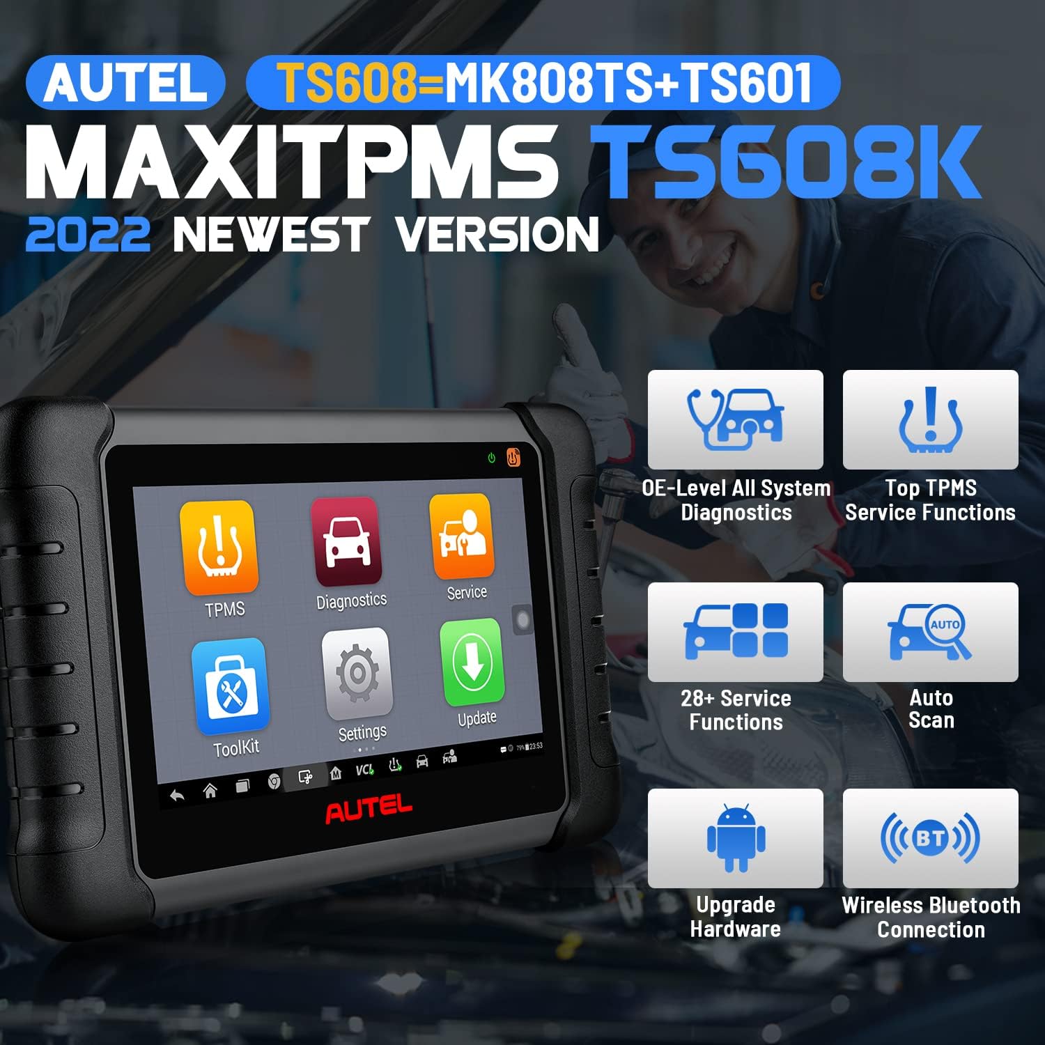 Autel Scanner MaxiTPMS TS608 Pro, 2022 Newest Upgrade of MP808TS MK808TS MK808BT, More $240 8pcs 315MHz MX-Sensors, 28+ Services & All System Diagnostics, TPMS Programming/ Retrofit/ Relearn/ Activate