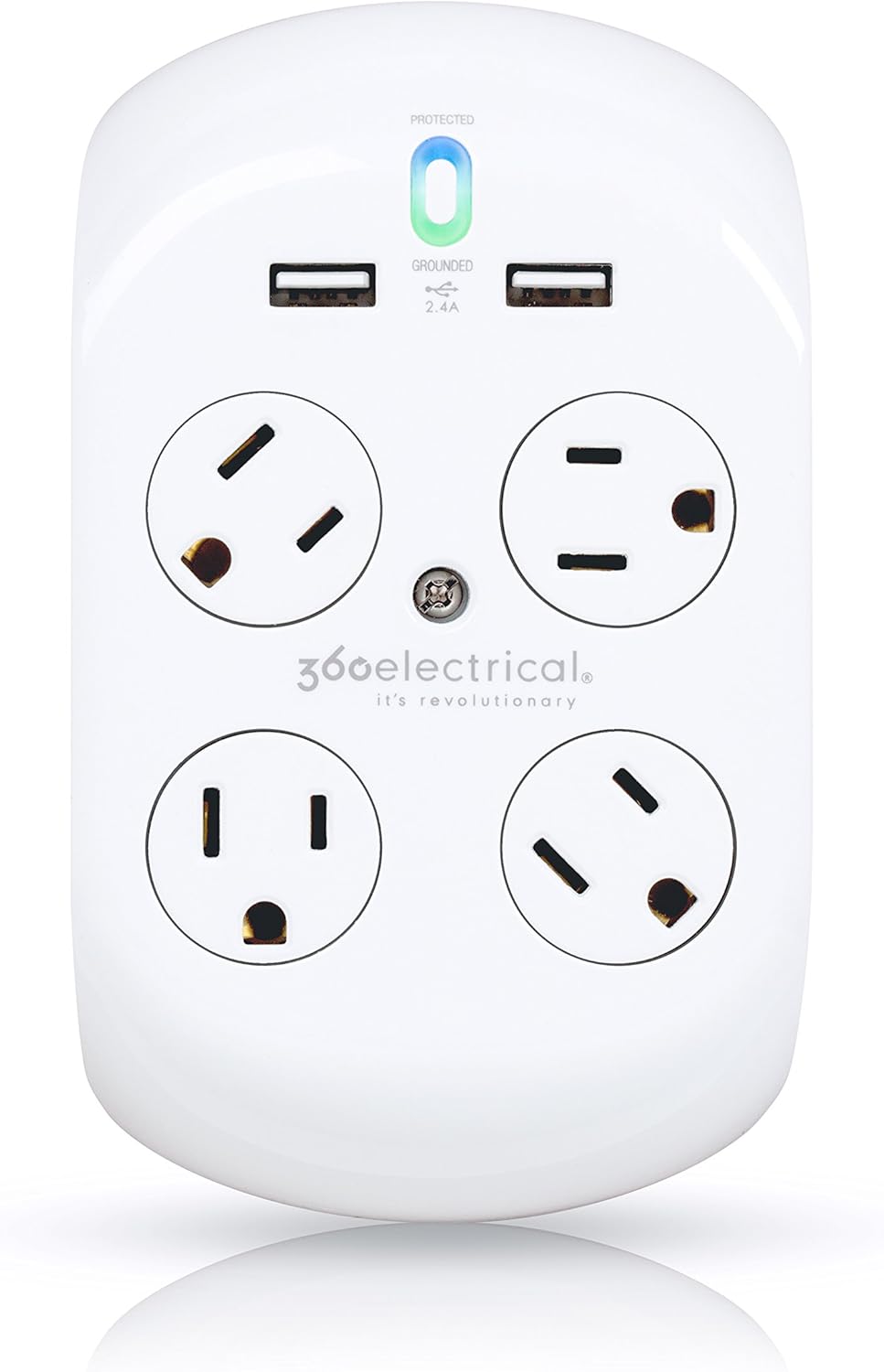 360 Electrical 36038 Revolve Surge Protector with 4 Rotating Outlets and 3.4 Amp/17W USB Charging, 6 Pack of 2