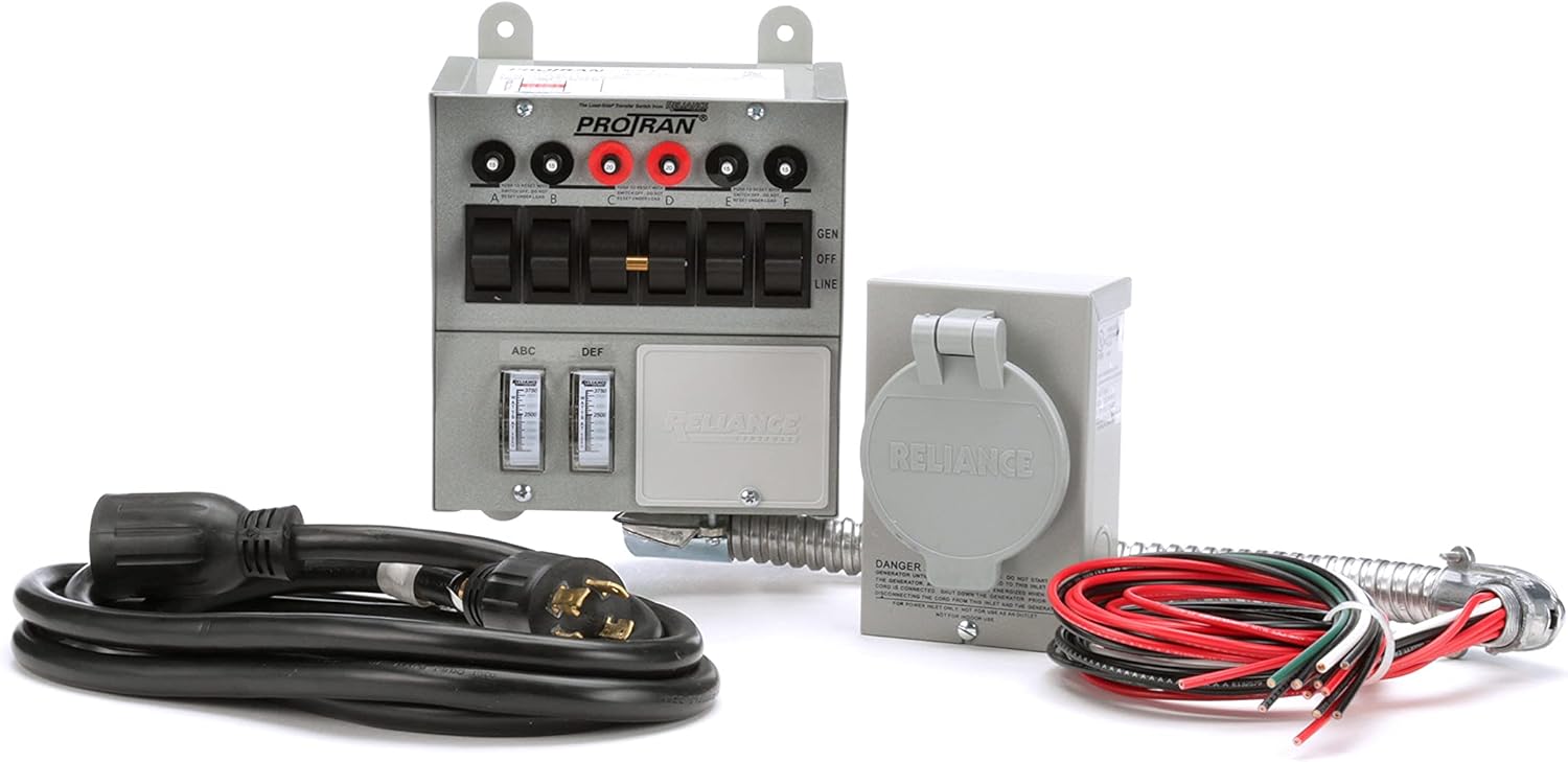 Reliance Controls Corporation 31406CRK 30 Amp 6-circuit Pro/Tran Transfer Switch Kit for Generators (7500 Watts).,Gray