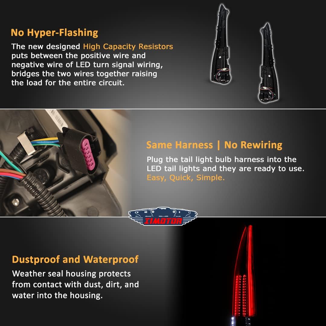 I1MOTOR Compatible with [2007 2008 2009 2010 2011 2012 2013 2014 Cadillac Escalade] With LED Tail Lights PAIR Black Red Housing/Clear Lens