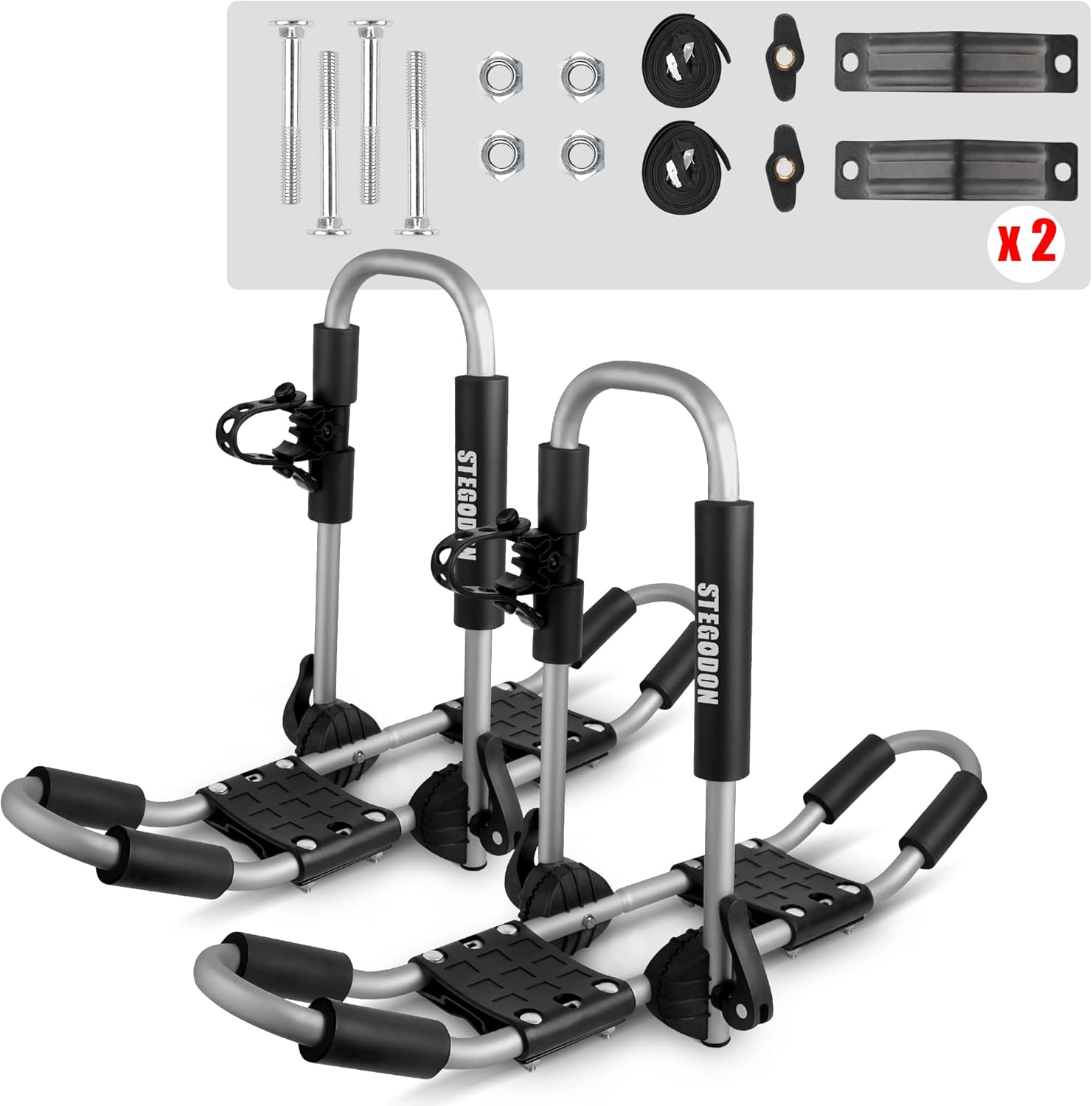 STIMULATER Kayak Roof Rack ,Universal Foldable J-Bar Kayak Rack 4-in-1 Carrier Roof Racks Car Roof Top Carrier for Canoe, SUP, Kayaks, Surfboard and Ski Board Mount on The Car, SUV and Trucks