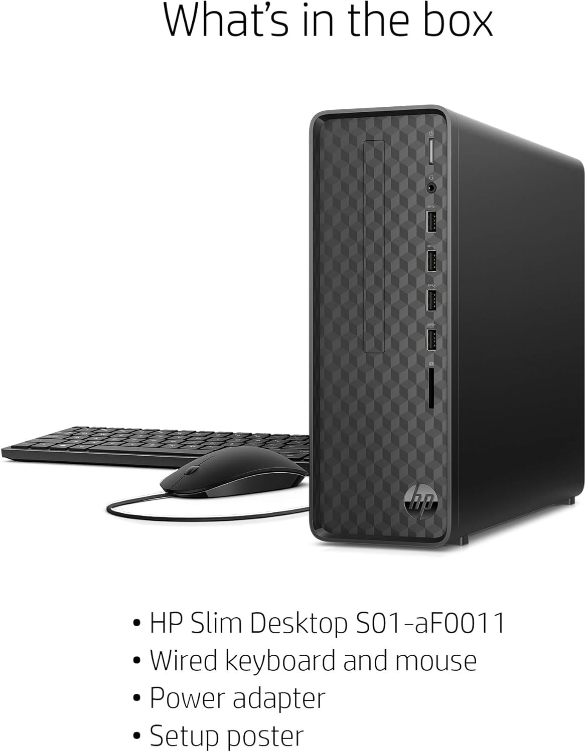 HP - S01-aF0011 Slim Desktop, AMD Athlon Silver 3050U, 4GB RAM, 256 GB SSD, Windows 10 Home (S01-aF0011, Black) Jet Black