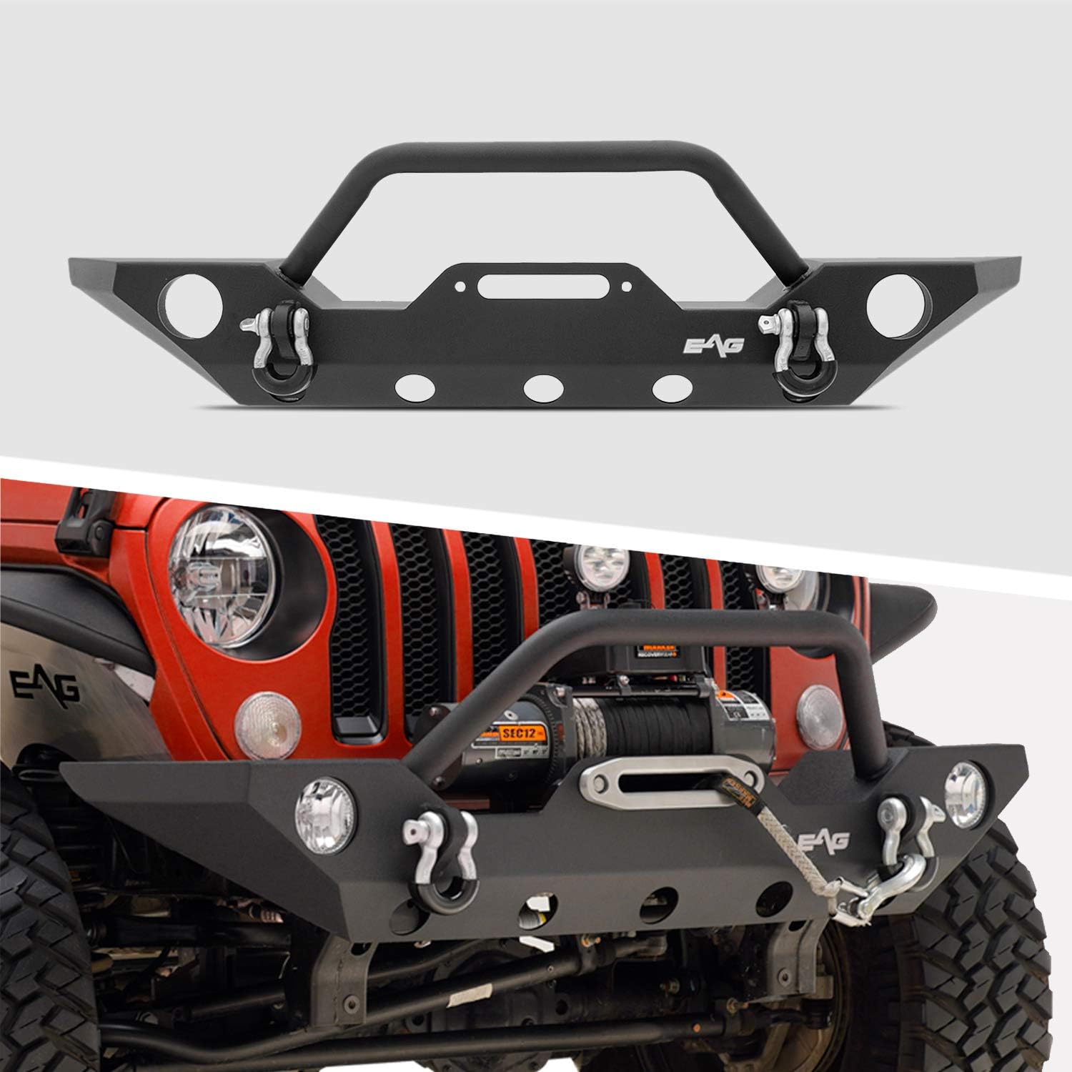KML Front Bumper with Winch Plate and Fog Light Hole Fit for 18-22 Wrangler JL