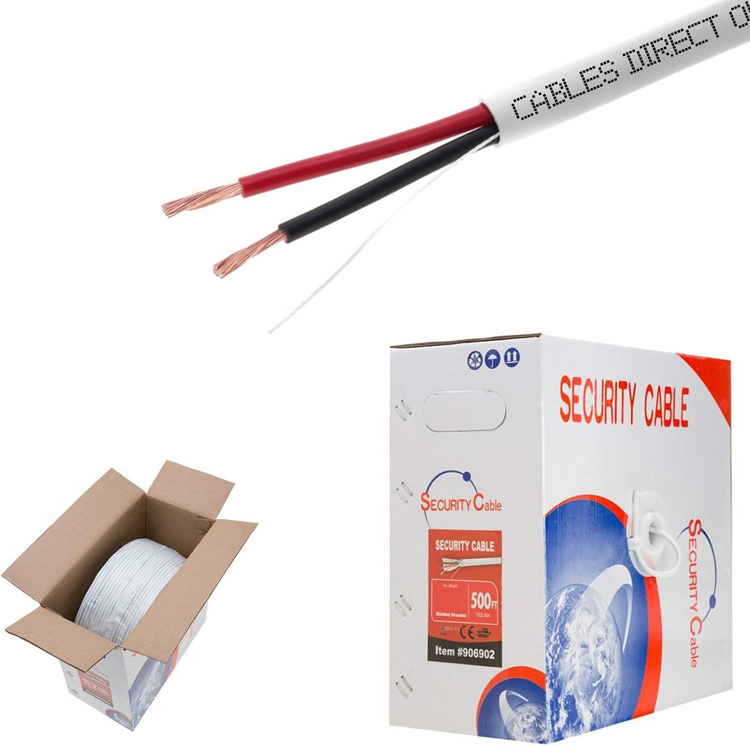 Cables Direct Online, Bulk 18/2 Stranded Conductor Alarm Control Cable 500ft Fire/Security Burglar Station Wire Security (Unshielded), 18/2, Stranded, 500ft) Pack of 2