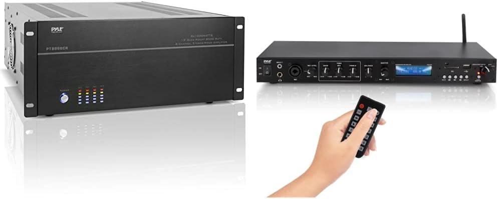 4 Multi-Zone Stereo Amplifier - 19” Rack Mount, Powerful 8000 Watts with Speaker Selector Volume Control & LED Audio Level Display - 4-Ch. Bridgeable Switches - Pyle PT8000CH