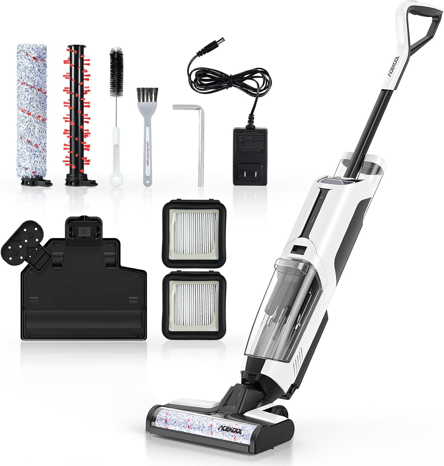 ACEKOOL Smart Voice Assistant Cordless Wet Dry Vacuum and Mop Cleaner, LED Display Household Stick Vacuum Cleaner Pet Hair, 30s Self-Cleaning, Upright for Hardwood Floors and Carpet