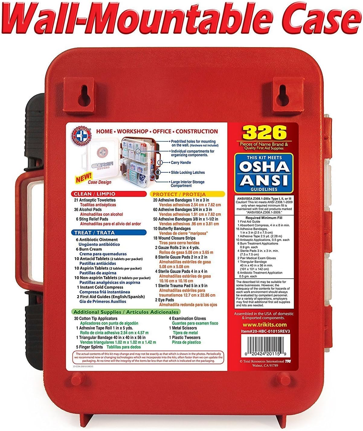 First Aid Kit Hard Red Case 326 Pieces Exceeds OSHA and ANSI Guidelines 100 People - Office, Home, Car, School, Emergency, Survival, Camping, Hunting and Sports Pack of 2