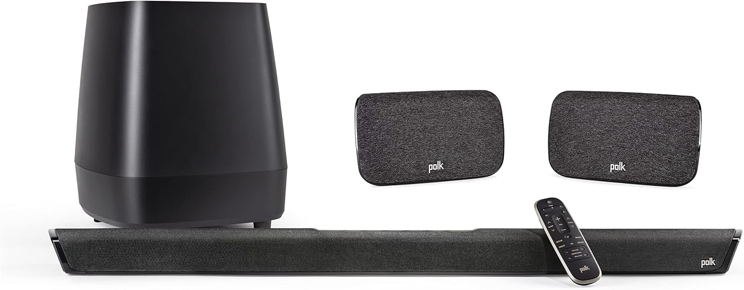 Polk Audio MagniFi Max SR Home Theater Surround Sound Bar | Works with 4K & HD TVs | HDMI, Optical Cables, Wireless Subwoofer & Two Speakers Included Black