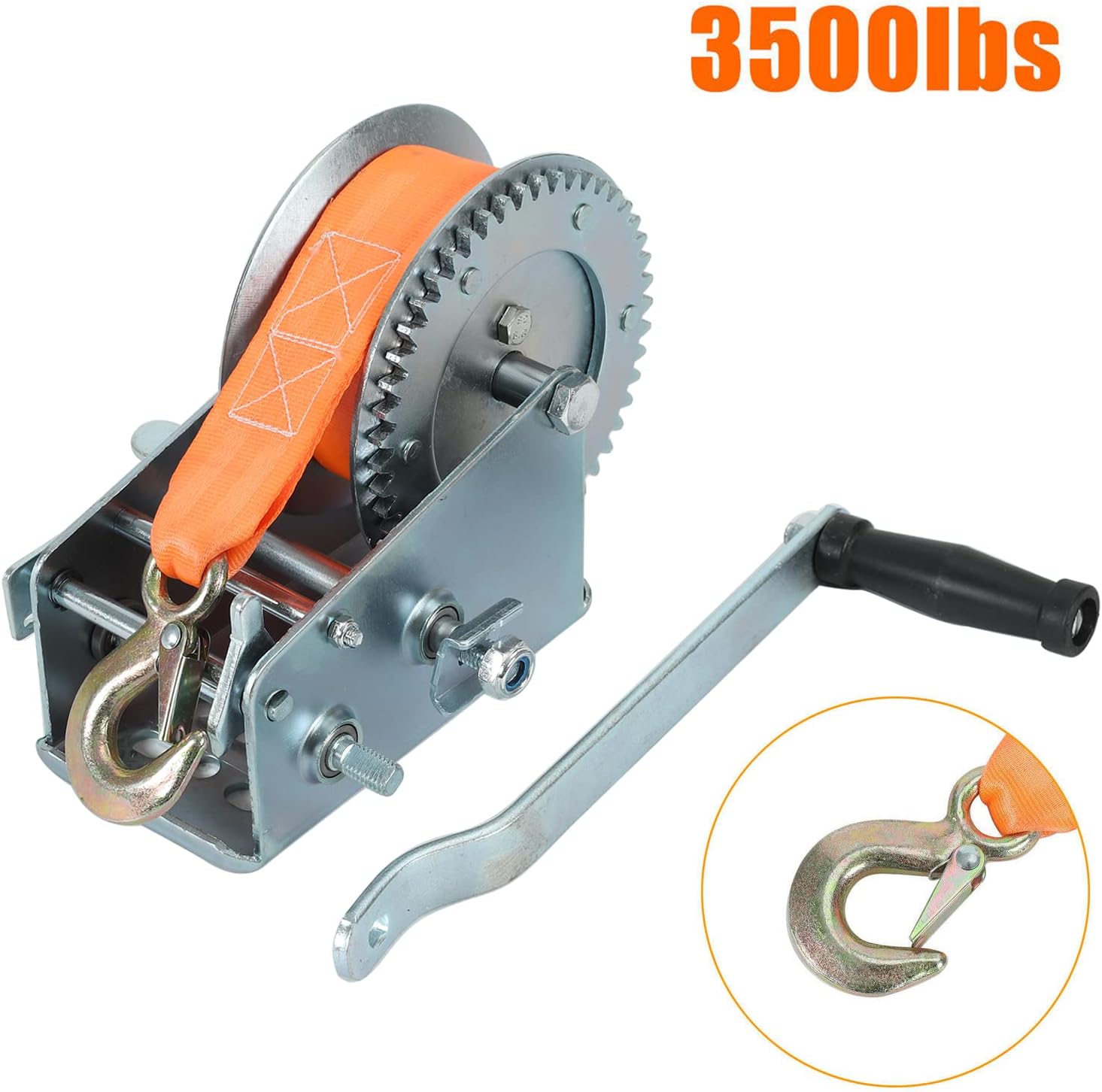 VOWAGH 3500lbs Dual Gear 2 Gear Hand Winch Hand Crank Polyeste Strap Winch Fit for ATV RV Boat Trailer Heavy Duty Pack of 2