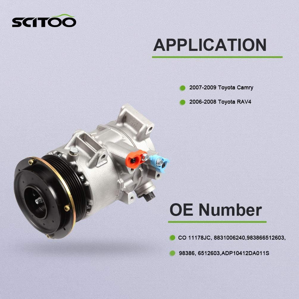 SCITOO AC Compressor fits for T-oyota Camry T-oyota RAV4 2.4L 2006 2007 2008 2009 CO 11178JC