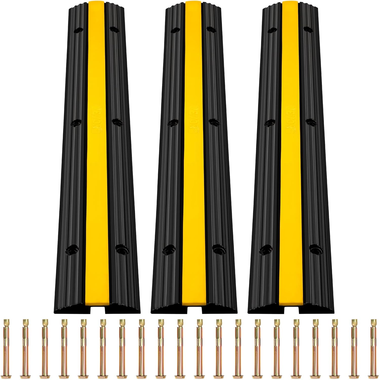 VEVOR Cable Protector Ramp, 3 Packs 1 Channel Speed Bump Hump, Heavy-Duty Rubber Modular Speed Bump Rated 22046 LBS Load Capacity, Protective Wire Cord Ramp Driveway Rubber Traffic Speed Bumps Pack of 2