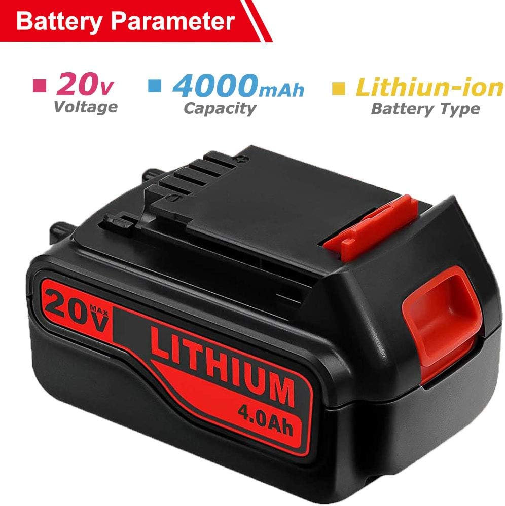 2 Pack 4.0Ah 20V LBXR20 Replacement Lithium Battery for Black and Decker 20Volt Max LBXR20 LB20 LBX20 LBXR2020 LBX4020 LB2X4020-OPE LBXR20-OPE Power Tools Pack of 2