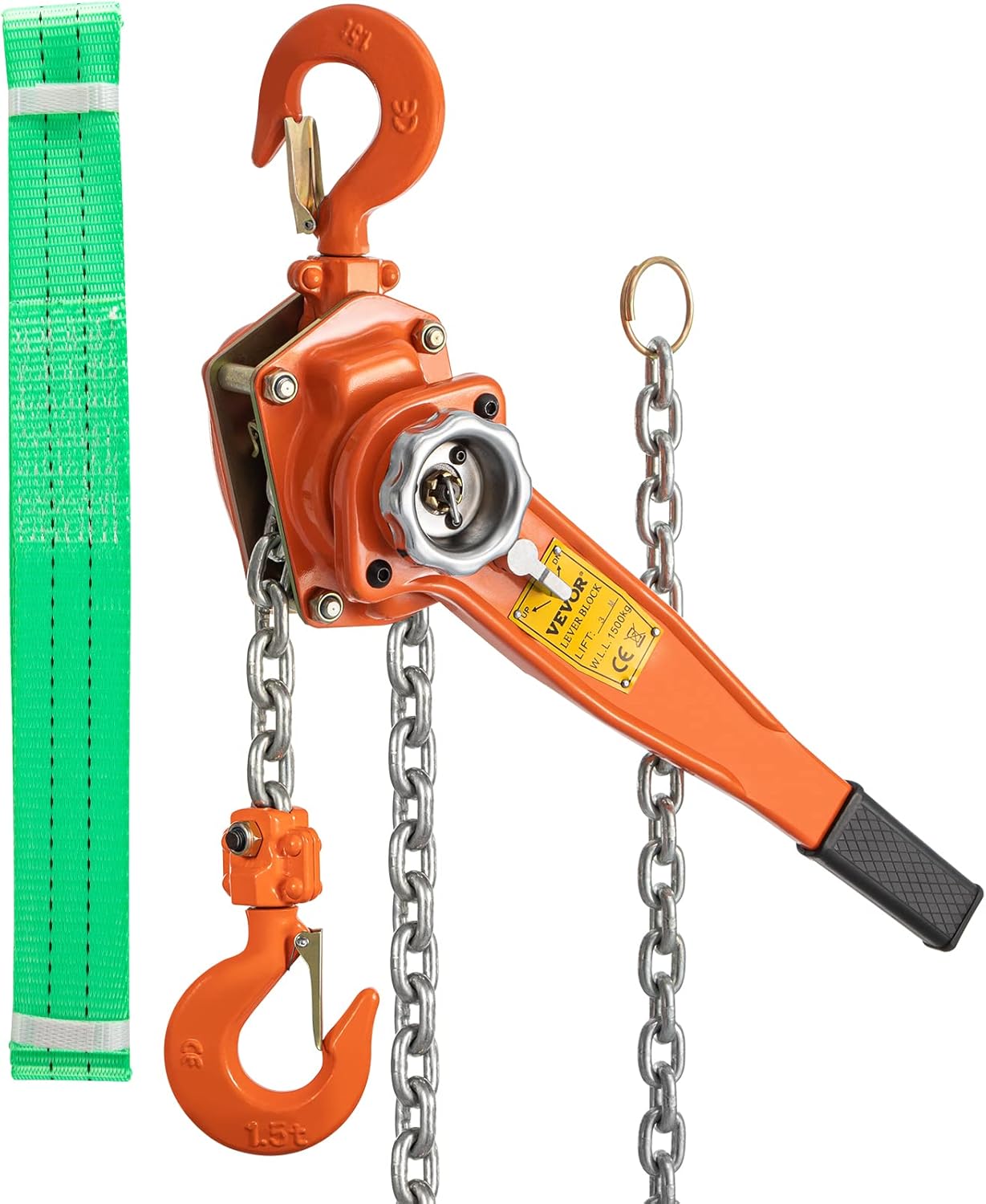 VEVOR Lever Chain Hoist, 1.5Ton 3300lbs Capacity Ratchet Puller with 10FT Max. Lifting Height, Come Along 2 Heavy Duty Steel Hooks, Manual Handling Tool for Cargo Moving in Construction, Warehouse