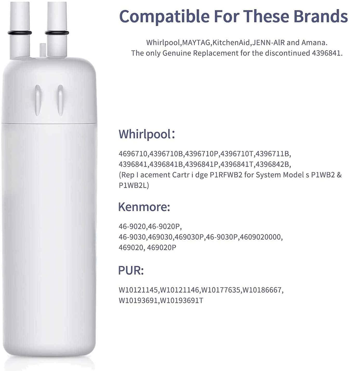 46-9081 EDR1RXD1 W10295370A waterfilter Compatible With f ilter1, P4RFWB, P8RFWB2L Replacement for Kenmore waterfilter 9081 9930,3pack Pack of 2