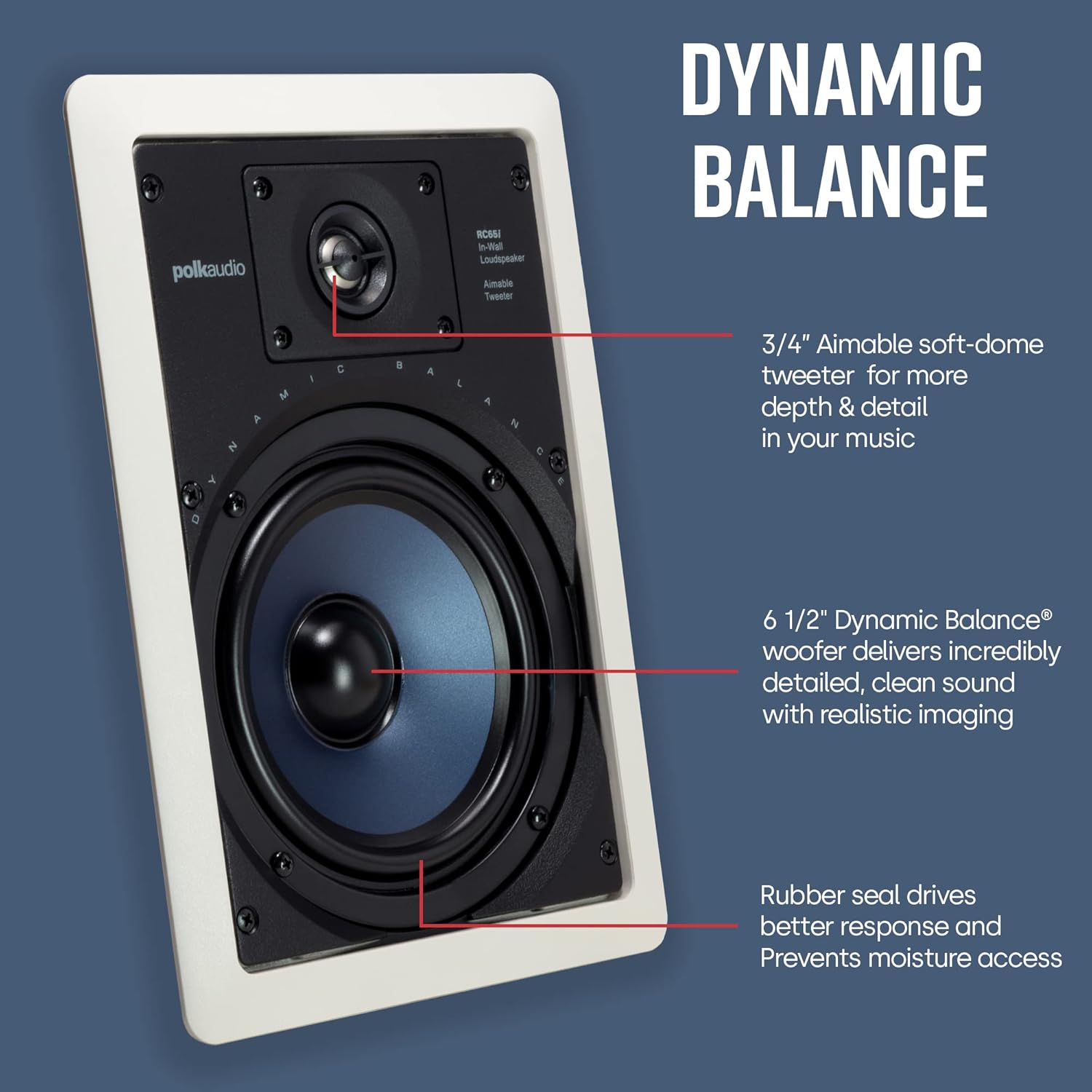 Polk Audio RC65i 2-way 6.5-inch In-wall Speakers (Pair) with 255C-RT Center Channel In-wall Speaker From The Vanishing Series | Easily Fits, Looks Minimal, Gives Out Great Sound | Paintable Grille