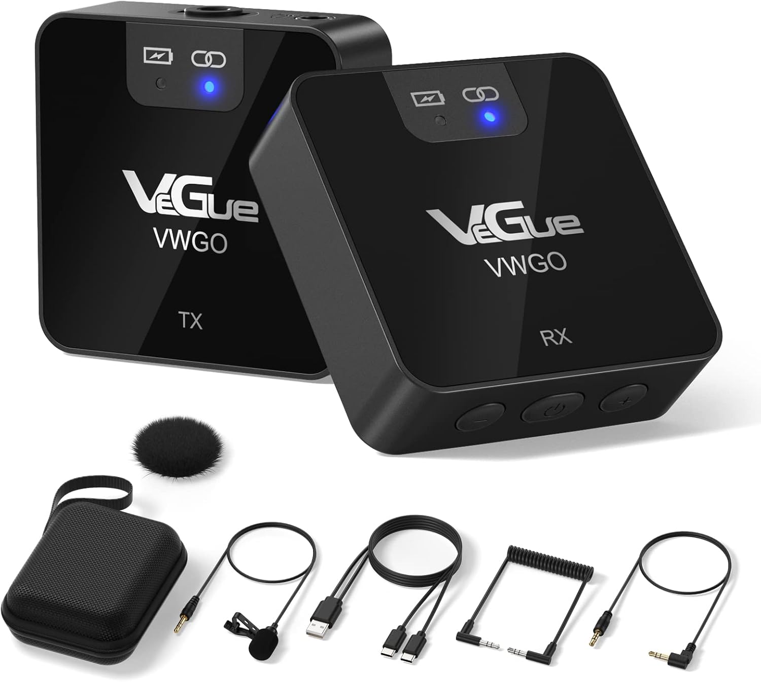 Wireless Lavalier Microphone System, VeGue 2.4GHz Wireless Microphone System with Transmitter & Receiver for DSLR Cameras, Camcorders and Phones, 230ft Range, Lapel Mic for Recording, Teaching. (VWGO) Pack of 2